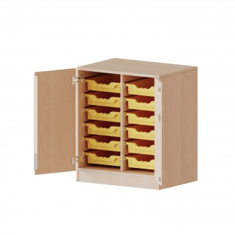 ErgoTray Schrank, 2reihig, 2 OH, zweitürig, fahrbar, mit 12 flachen Boxen, B/H/T 70,3x82x50cm 